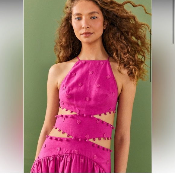 Farm Rio Pink 3d Flower Cut Out Midi Dress - Picture 7 of 12